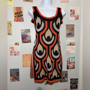 Retro Graphic Mini Dress in Orange & Black